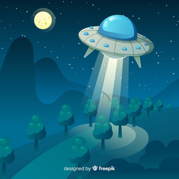 Concepto de abducción de ovni con diseño plano