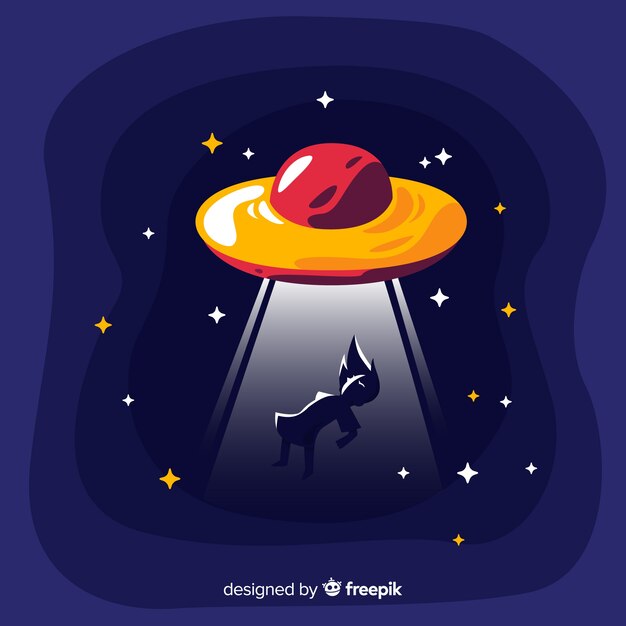 Concepto de abducción de ovni con diseño plano