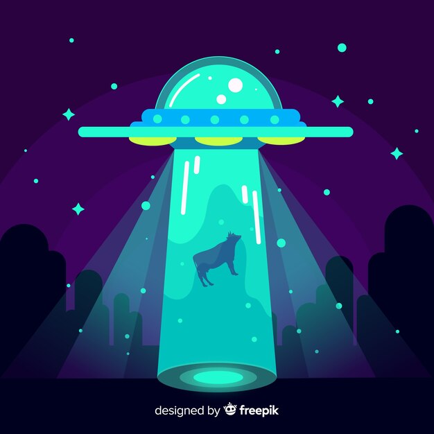 Concepto de abducción de ovni con diseño plano