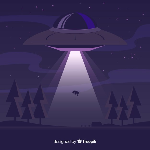 Concepto de abducción de ovni con diseño plano