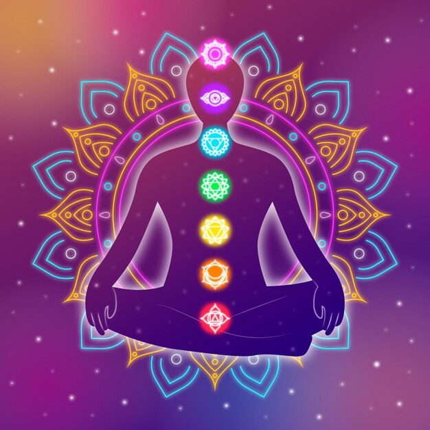 Concepto abstracto de los chakras del cuerpo del diseño floral