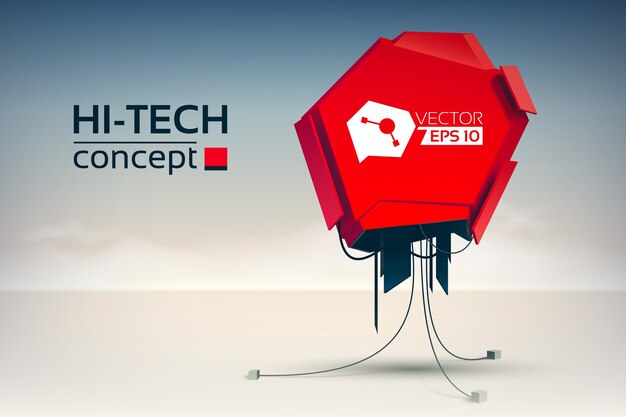 Concepto abstracto futurista con máquina roja mecánica en estilo de alta tecnología