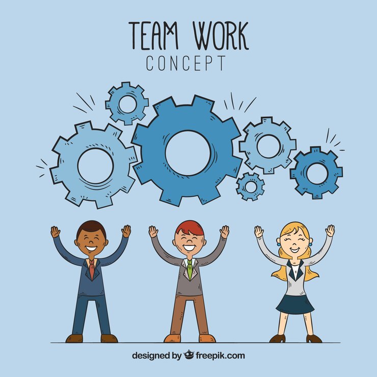 Vector gratuito concepto acerca del trabajo en equipo, engranajes
