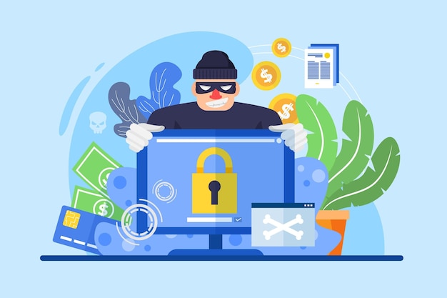 Concepto de actividad hacker con hombre y computadora