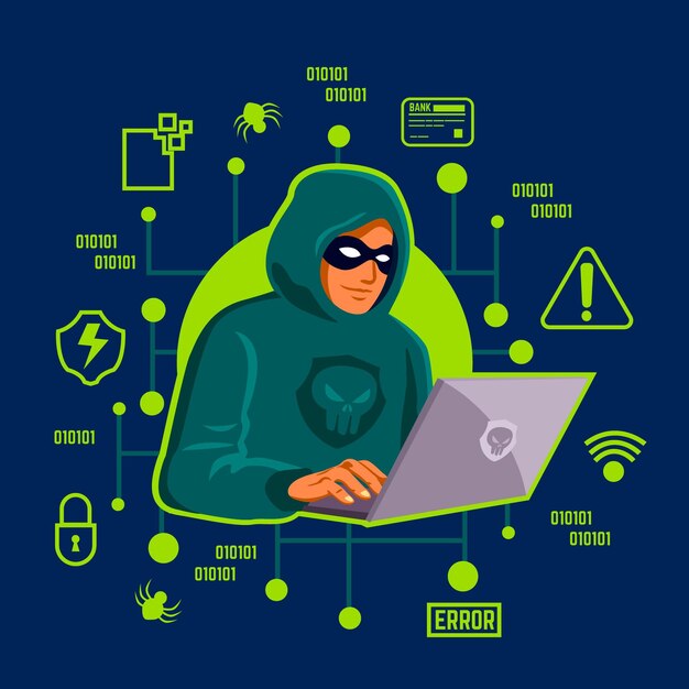 Concepto de actividad hacker con ilustración de hombre