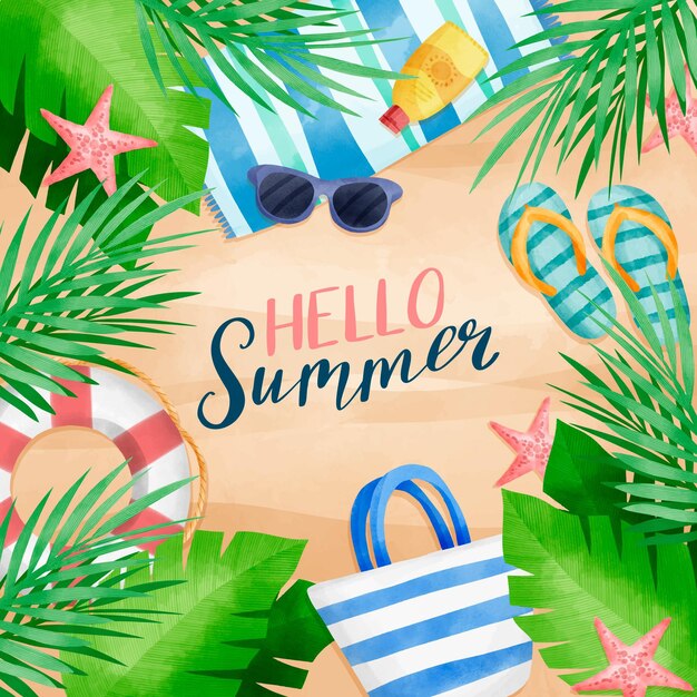 Concepto de acuarela hola verano