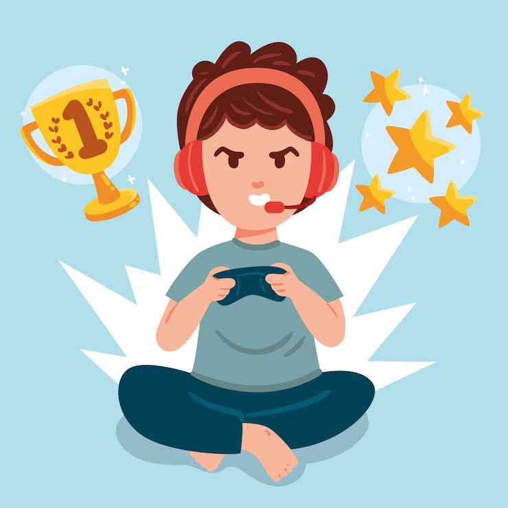 Vector gratuito concepto de adicción a juegos en línea con niño