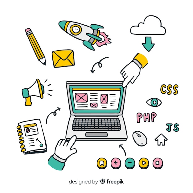 Concepto adorable de diseño web dibujado a mano