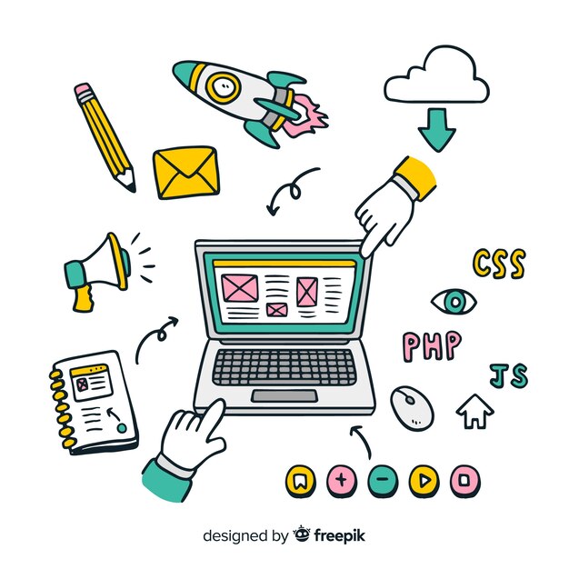 Concepto adorable de diseño web dibujado a mano