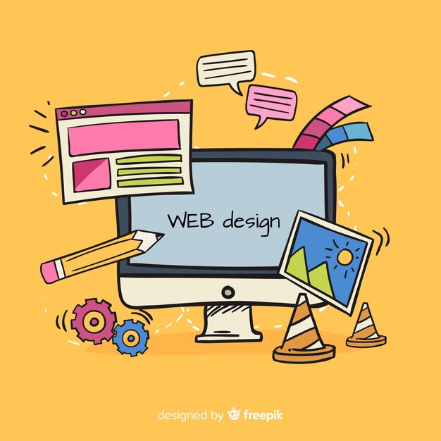 Concepto adorable de diseño web dibujado a mano