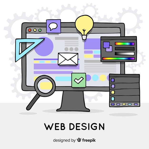 Concepto adorable de diseño web dibujado a mano