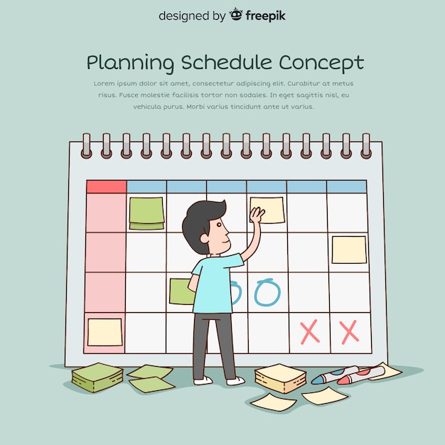 Vector gratuito concepto adorable de organización de horario dibujado a mano