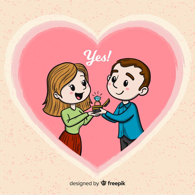 Concepto adorable de proposición de matrimonio dibujado a mano