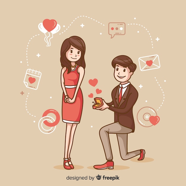 Vector gratuito concepto adorable de proposición de matrimonio dibujado a mano