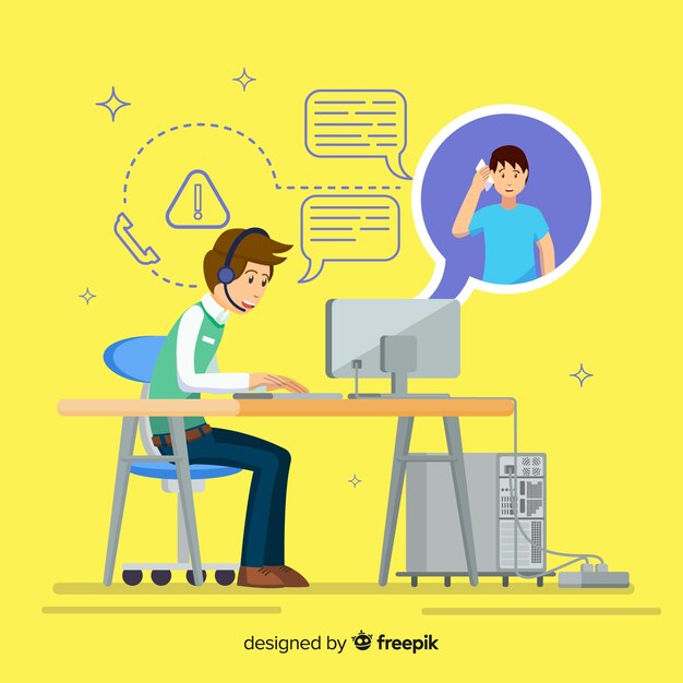 Concepto de agente de call center en diseño flat