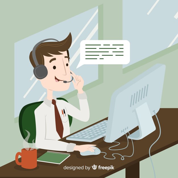 Concepto de agente de call center en diseño flat