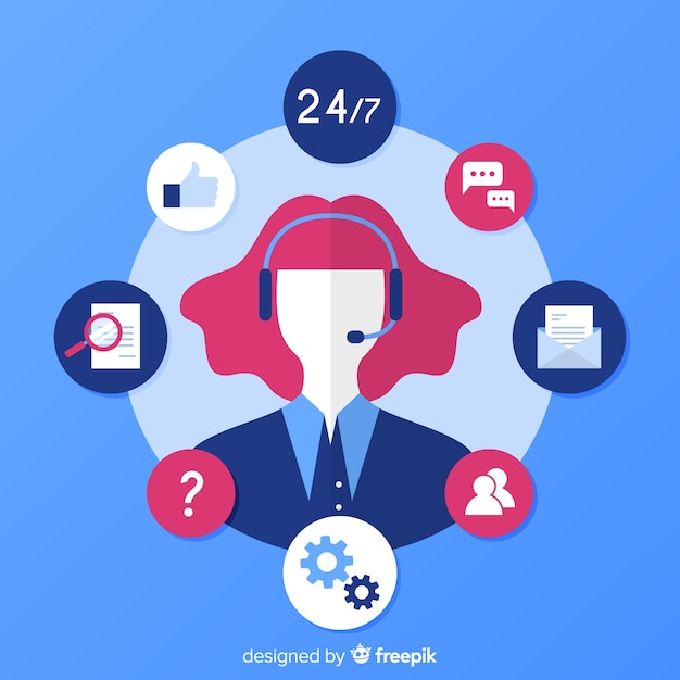 Concepto de agente de call center en estilo flat