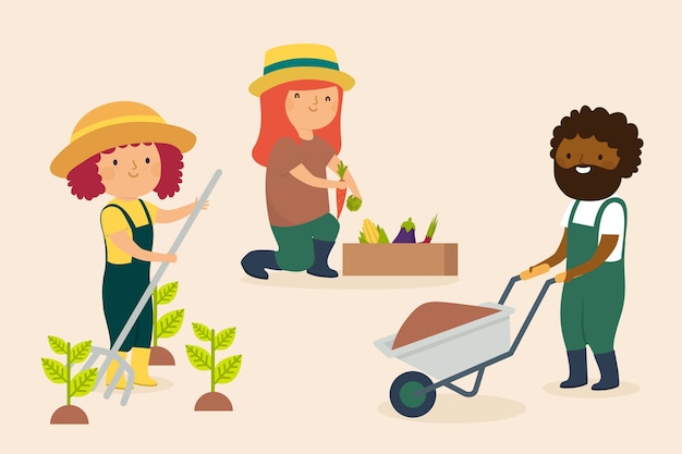 Concepto de agricultura ecológica con personas