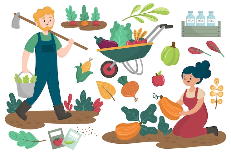 Vector gratuito concepto de agricultura ecológica quehaceres diarios