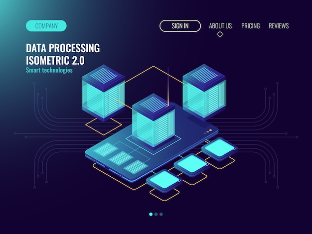 Concepto de almacenamiento de datos en la nube con el icono de teléfono móvil y base de datos