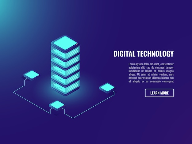 Concepto de almacenamiento de nube de datos y sala de servidores, objeto de adstract de tecnología de iluminación, base de datos