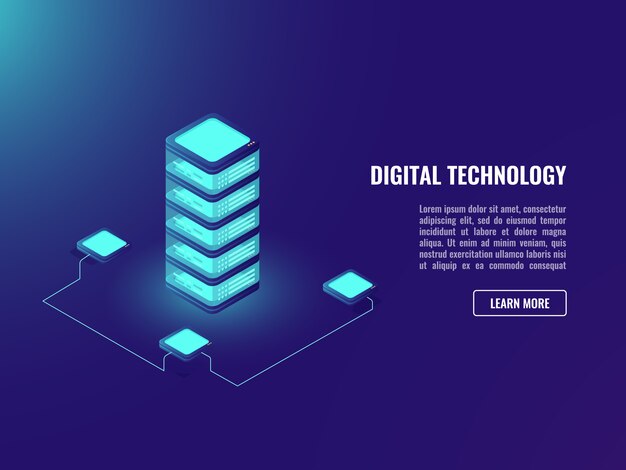 Concepto de almacenamiento de nube de datos y sala de servidores, objeto de adstract de tecnología de iluminación, base de datos