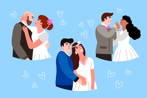 Vector gratuito concepto de amor con parejas de boda