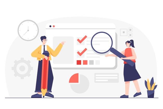 Concepto de análisis de sitio web banner web o página de destino presente trabajo en equipo, análisis comercial y estrategia de desarrollo de sitio web y sitio web móvil.