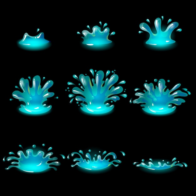 Concepto de animación de explosión de gota de agua de dibujos animados