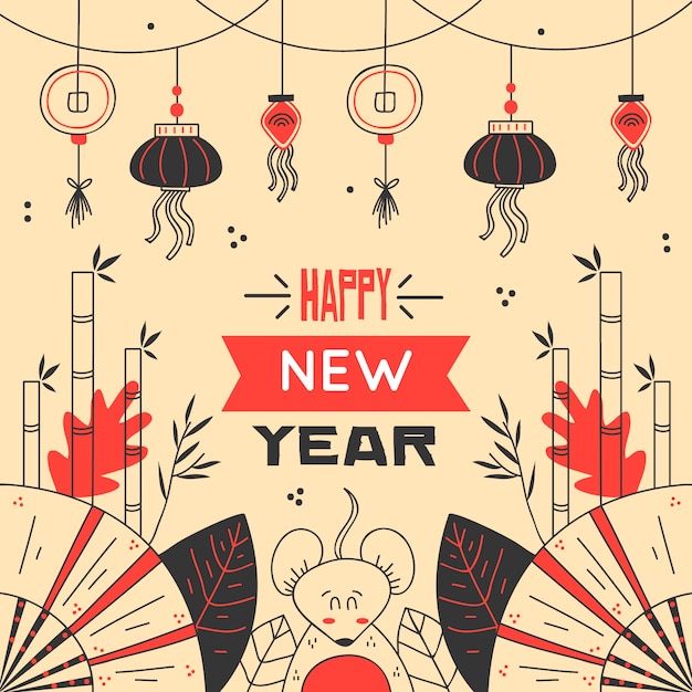 Concepto de año nuevo chino dibujado a mano