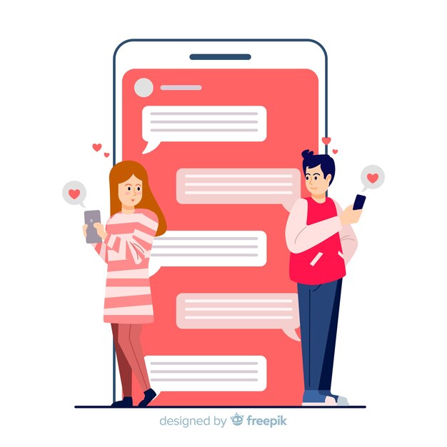 Concepto de aplicación de citas con extraños chateando