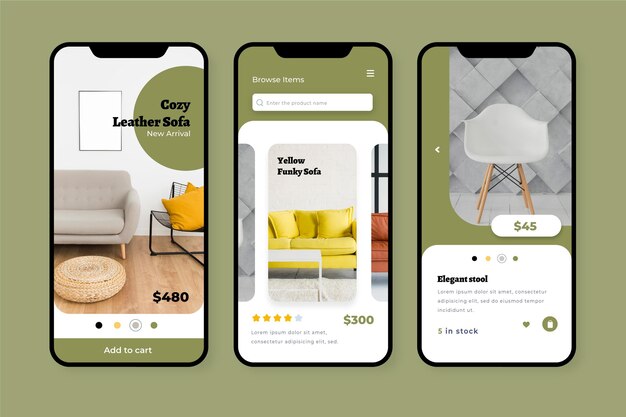 Concepto de aplicación de compra de muebles
