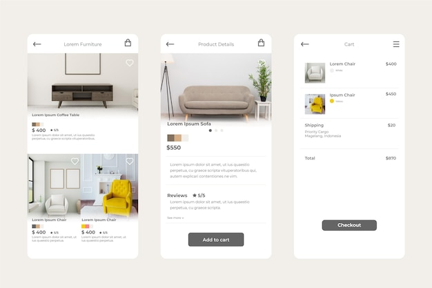 Concepto de aplicación de compra de muebles