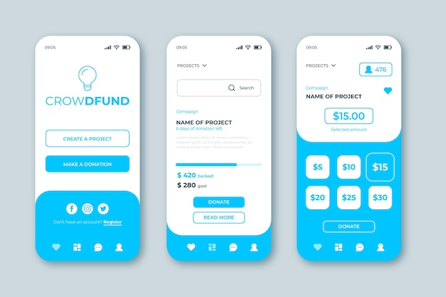 Concepto de aplicación de financiación colectiva