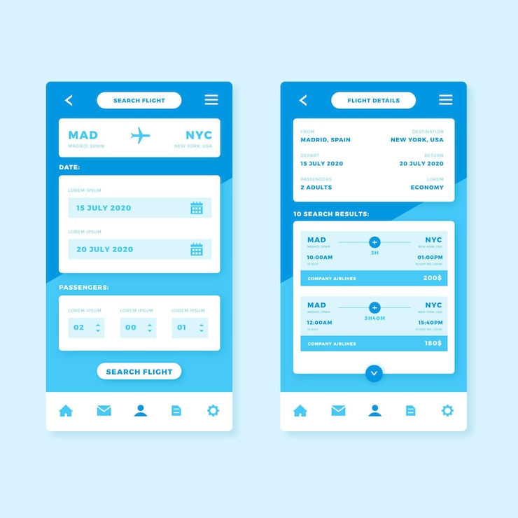 Vector gratuito concepto de aplicación de reserva de viaje