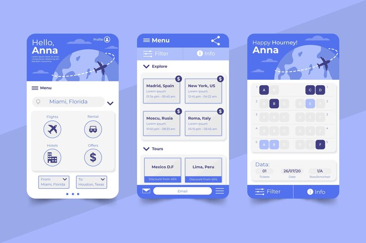 Vector gratuito concepto de aplicación de reserva de viaje