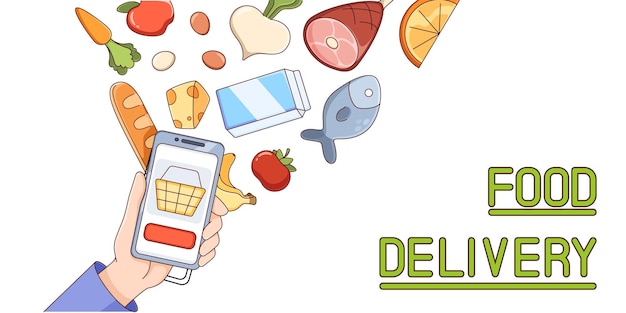 Concepto de aplicación para teléfonos inteligentes para la entrega de alimentos