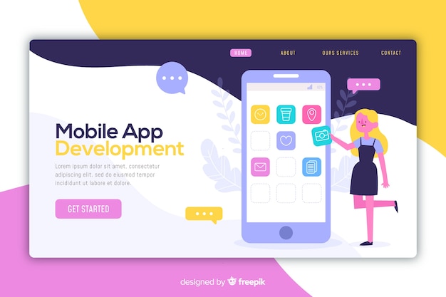 Concepto de aplicaciones móviles para landing page