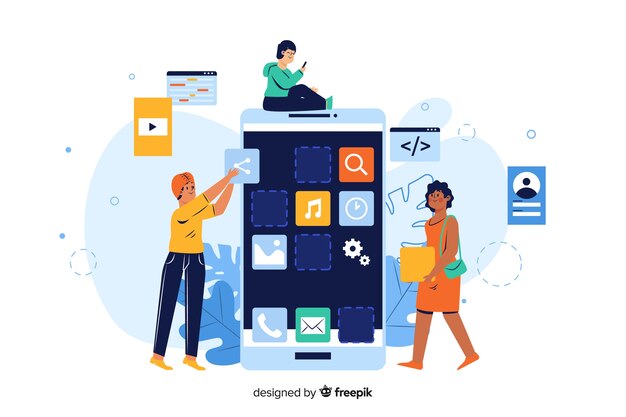 Concepto de aplicaciones móviles para landing page