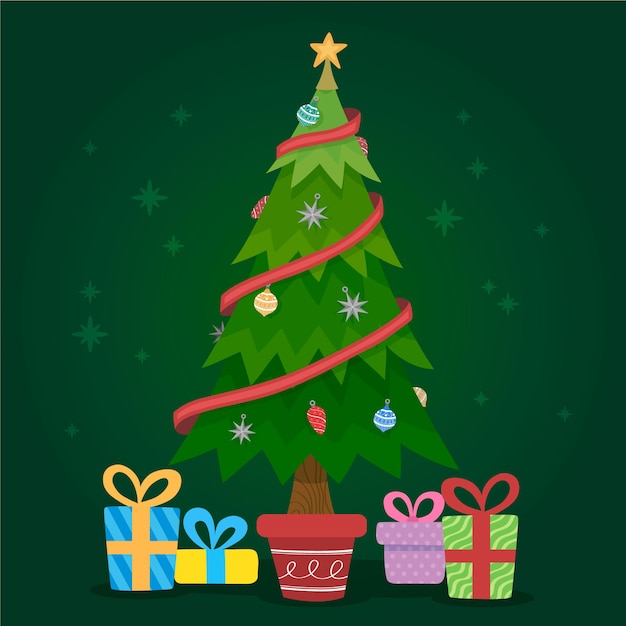 Vector gratuito concepto de árbol de navidad con diseño 2d