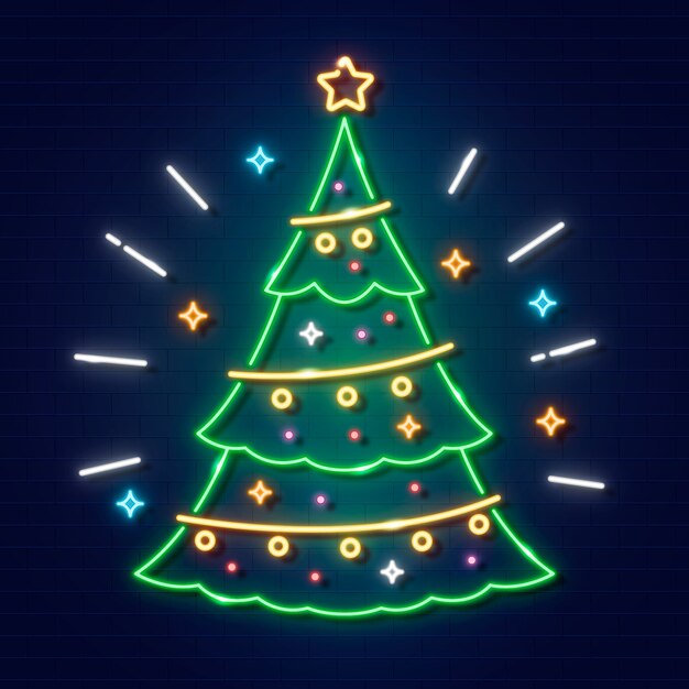 Concepto de árbol de navidad con diseño de neón
