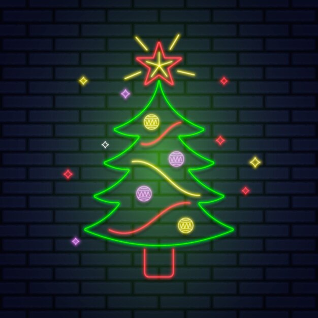 Concepto de árbol de navidad con diseño de neón