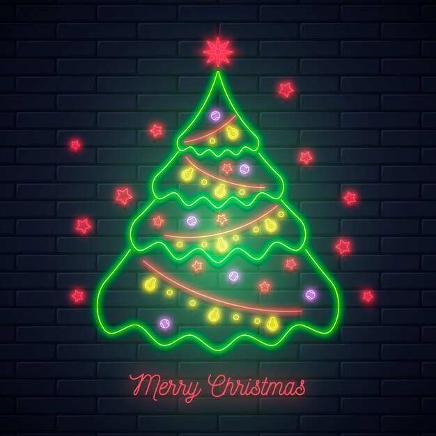 Concepto de árbol de navidad con diseño de neón
