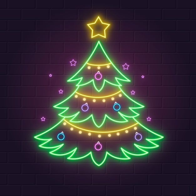 Concepto de árbol de navidad con diseño de neón
