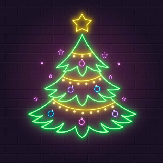 Concepto de árbol de navidad con diseño de neón