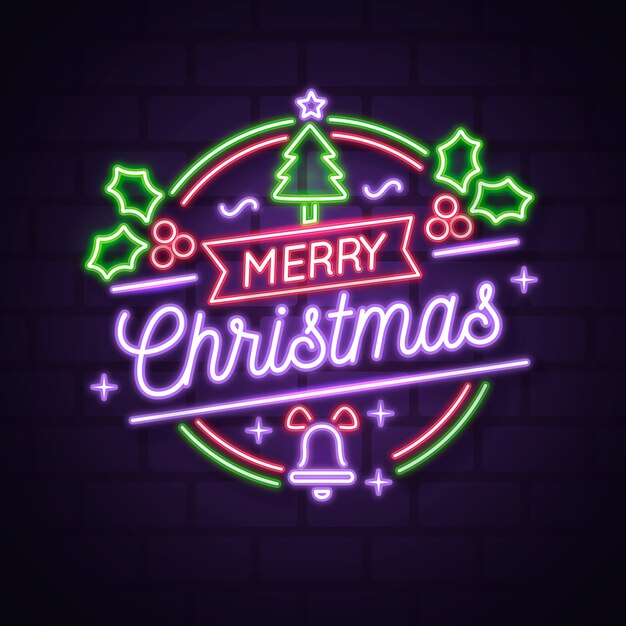 Concepto de árbol de navidad con diseño de neón
