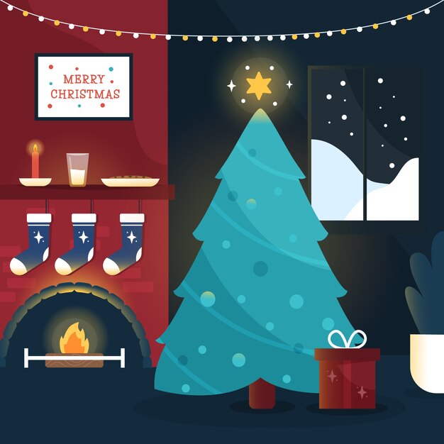 Concepto de árbol de navidad de diseño plano