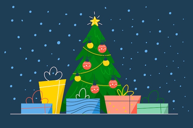 Vector gratuito concepto de árbol de navidad en diseño plano