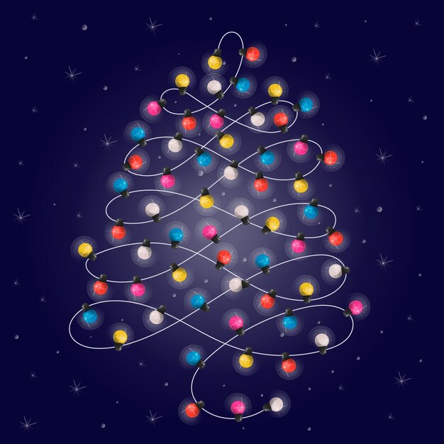Concepto de árbol de navidad hecho de bombillas