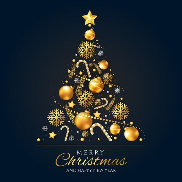 Concepto de árbol de Navidad hecho de decoración dorada realista